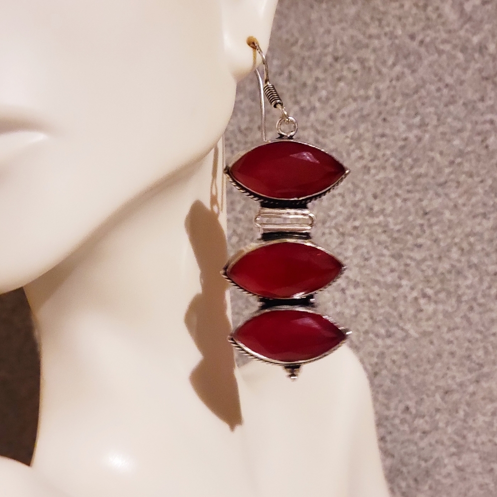 Artisan Handcrafted Ruby 925 Silver Earrings - image 5